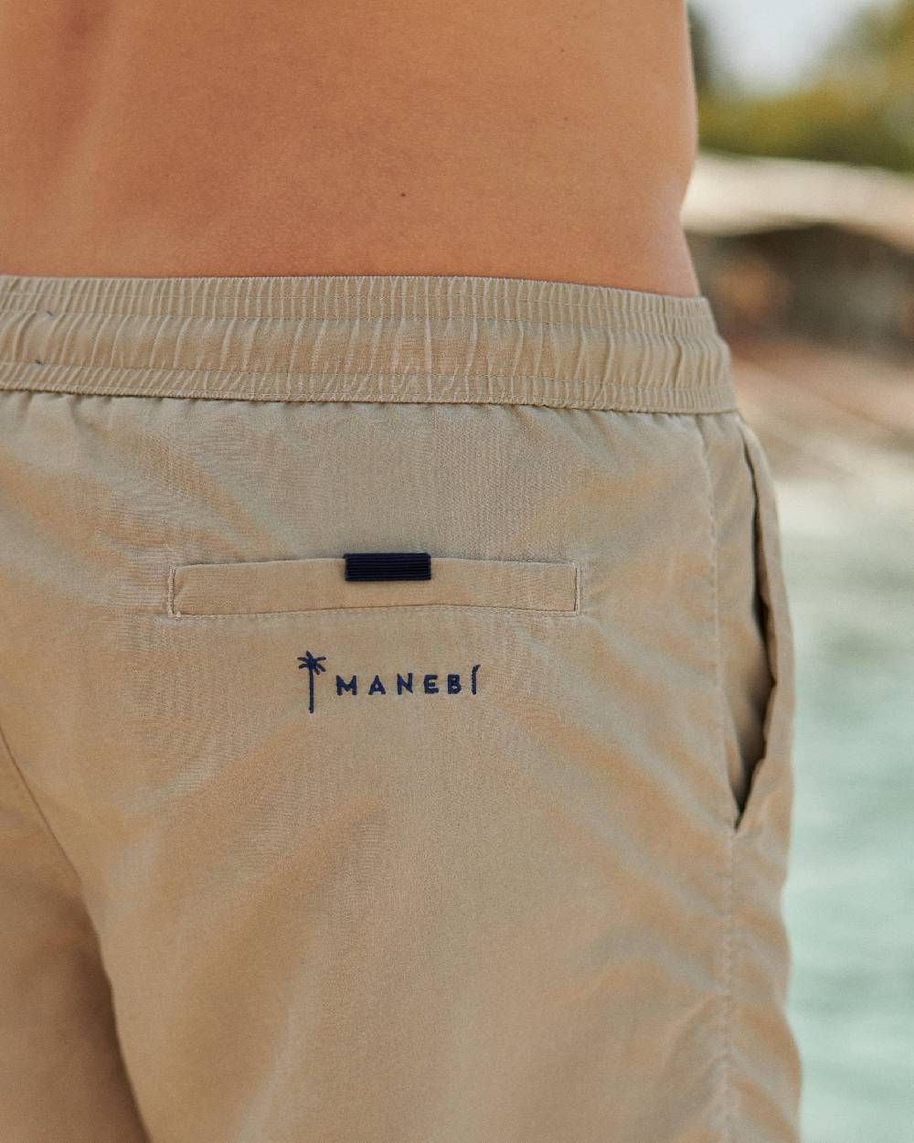 Manebí Solid Color Swim Shorts - Stone Washed Faded Beige Online