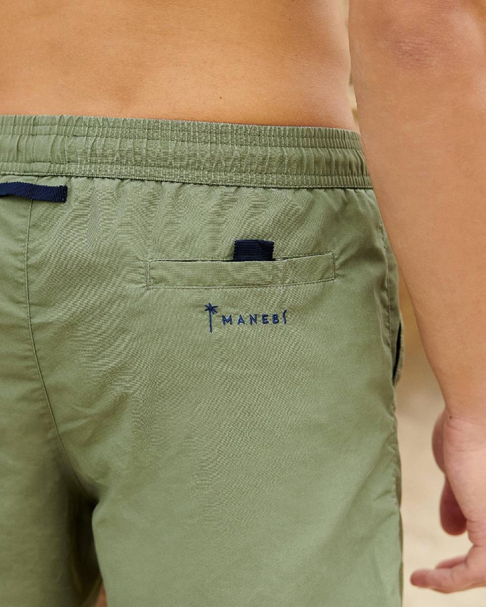 Manebí Solid Color Swim Shorts - Stone Washed Faded Kaki Green Outlet