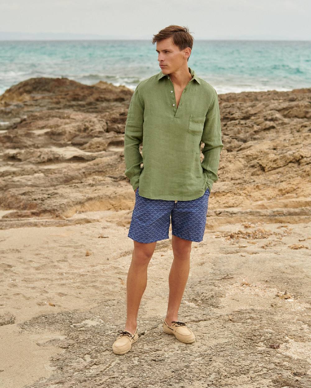 Manebí Sketched Waves Swim Shorts - Washed Print Navy Sketched Waves Saldi Di Fabbrica