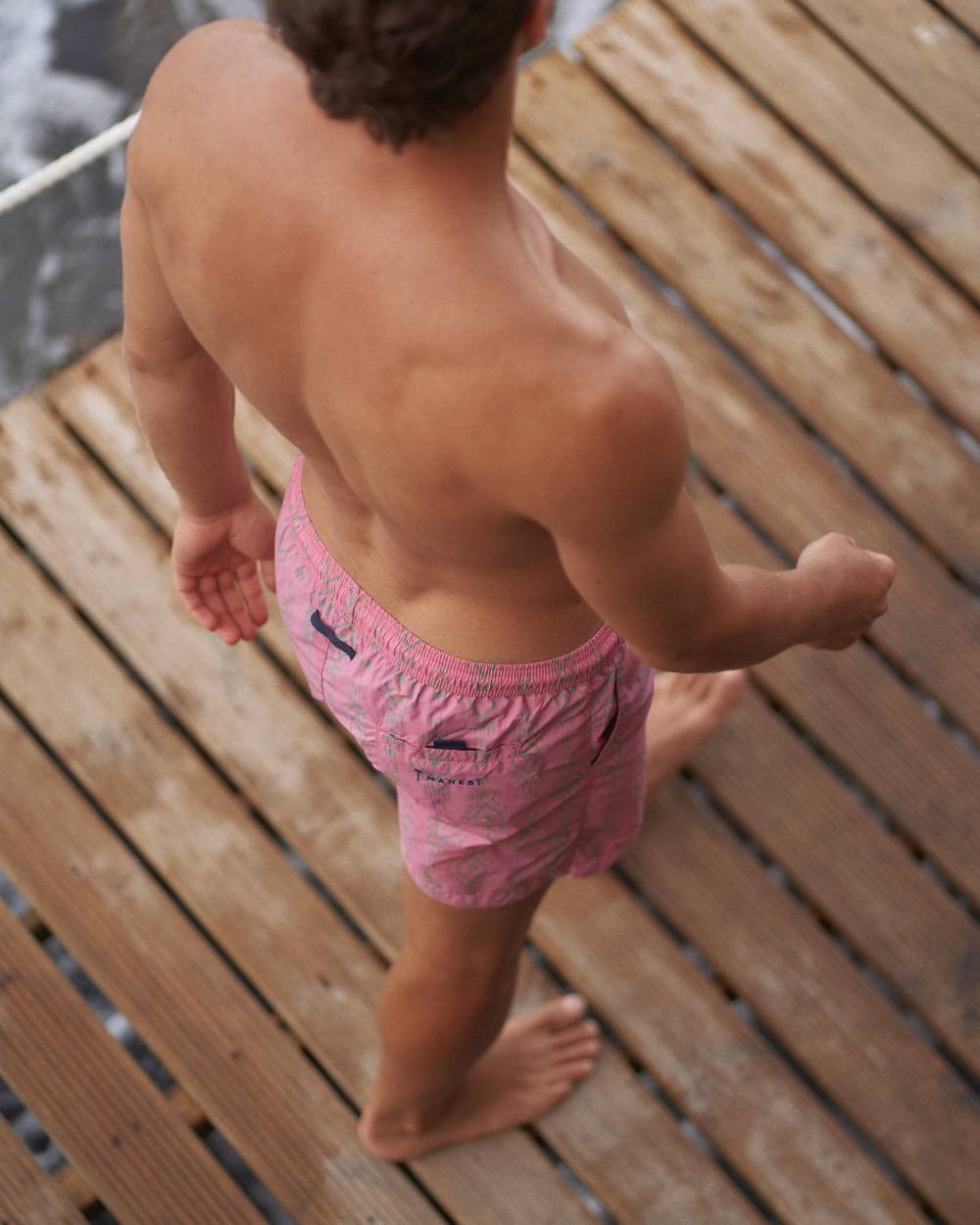 Manebí Printed Ikat With Palm Swim Shorts - Recycled Ultra Light Antique Rose Kaki Ikat W Palm In Saldo