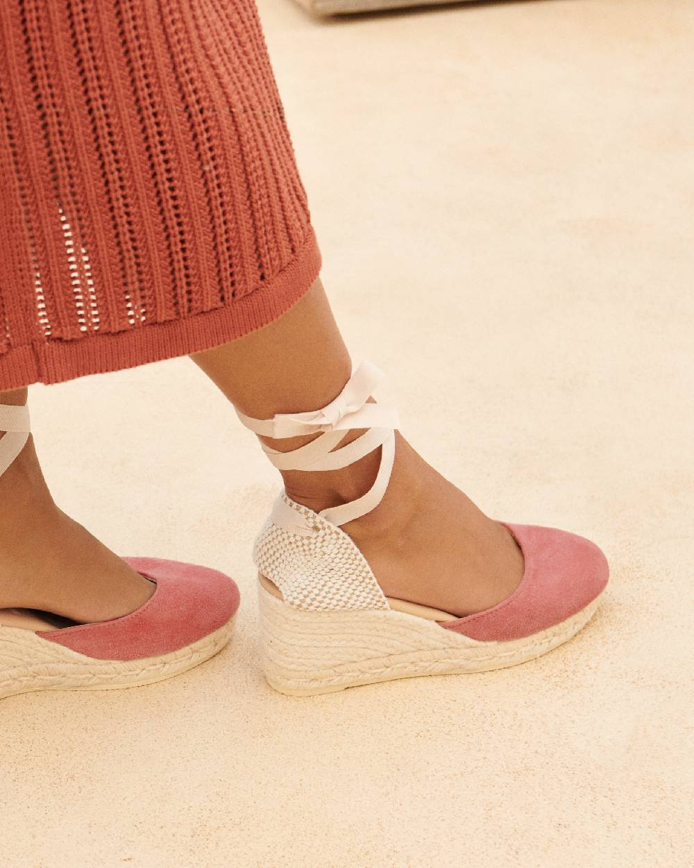 Manebí Soft Suede Low Wedge Espadrilles - Terracotta In Linea