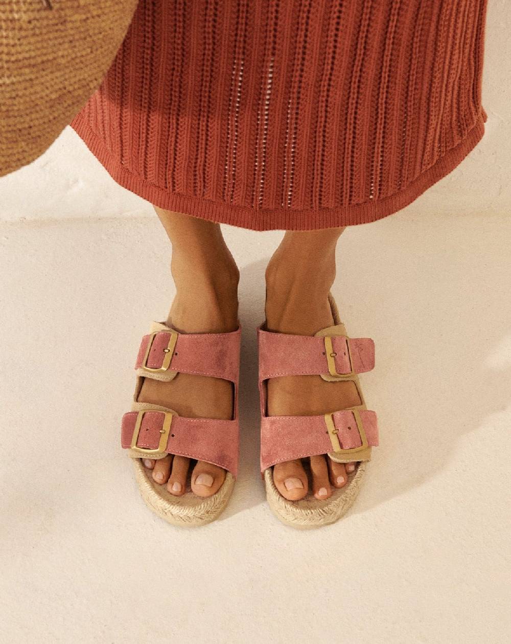Manebí Suede Nordic Sandals - Terracotta \u0026 Champagne Beige Nuovo