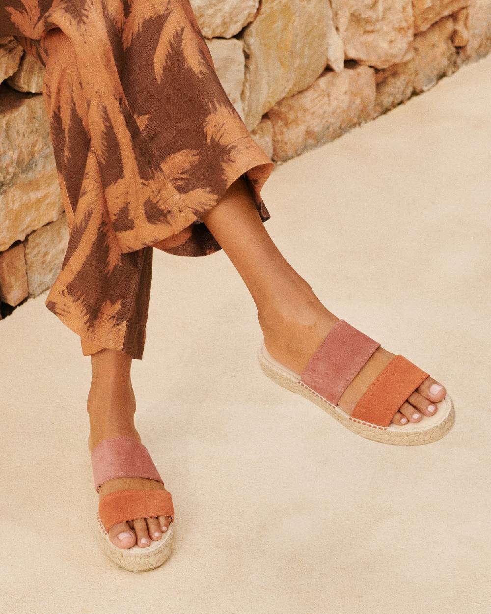 Manebí Suede Two Bands|Double Sole Sandals - Terracotta And Orange Rust Qualità