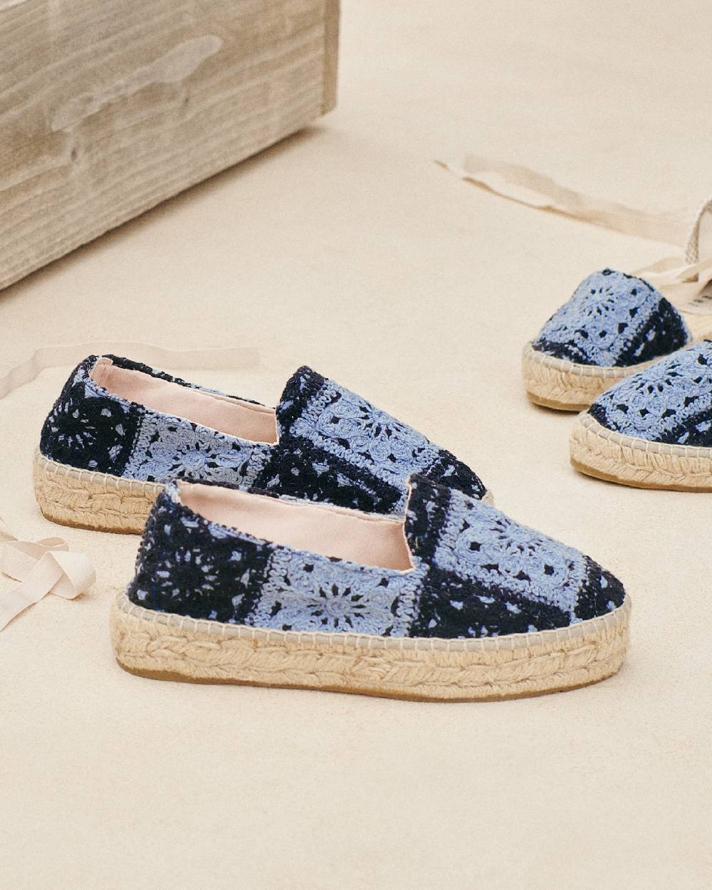 Manebí Cotton Crochet|Double Sole Espadrilles - Indigo \u0026 Navy Blue Qualità Garantita