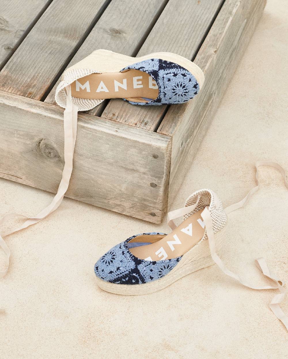 Manebí Cotton Crochet|Wedge Espadrilles - Indigo \u0026 Navy Blue Negozi Online