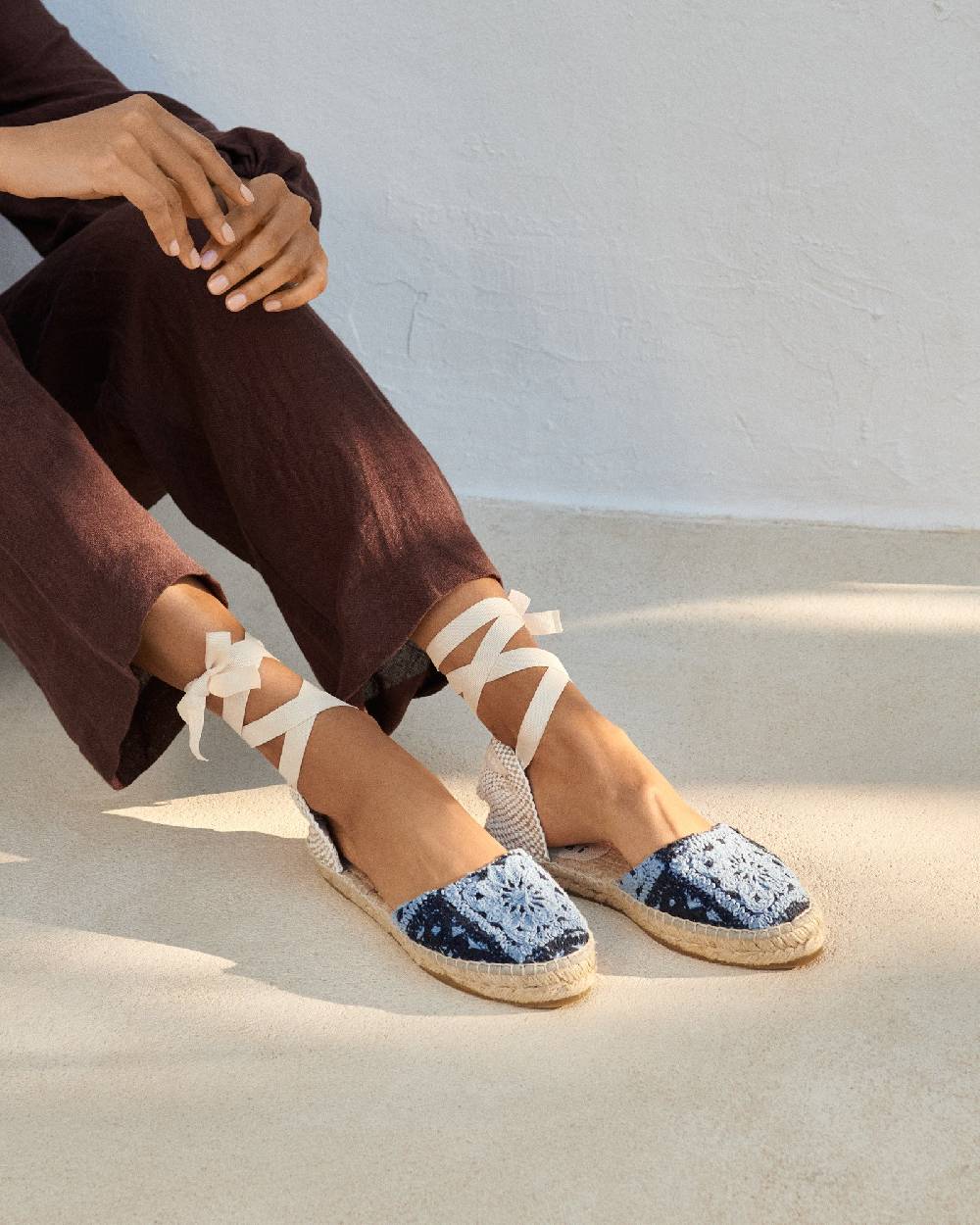 Manebí Cotton Crochet|Flat Valenciana Espadrilles - Indigo \u0026 Navy Blue Acquista Ora