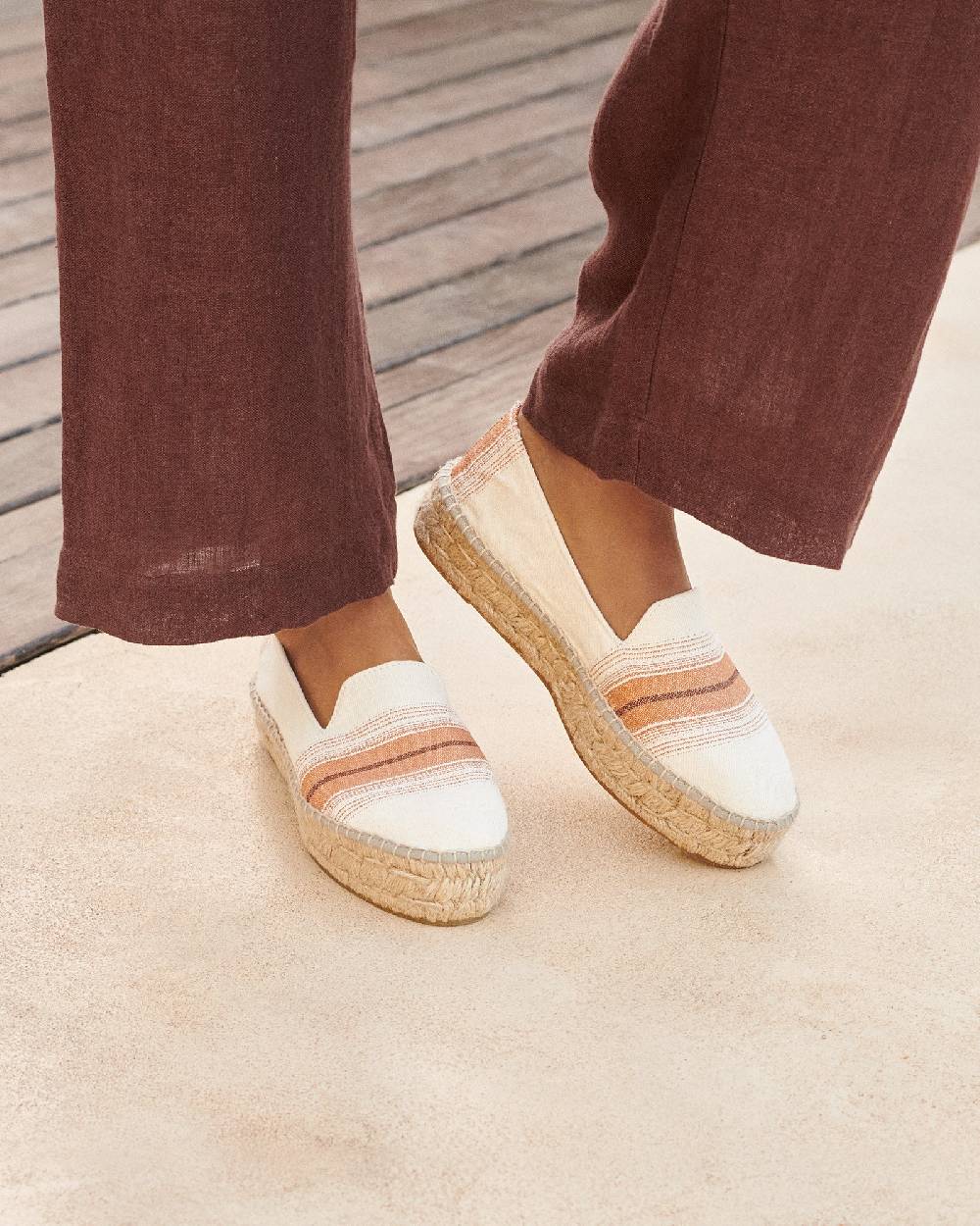 Manebí Cotton Linen And Silk Raw Fabric|Double Sole Espadrilles - Rust Macro Stripe Consegna Veloce