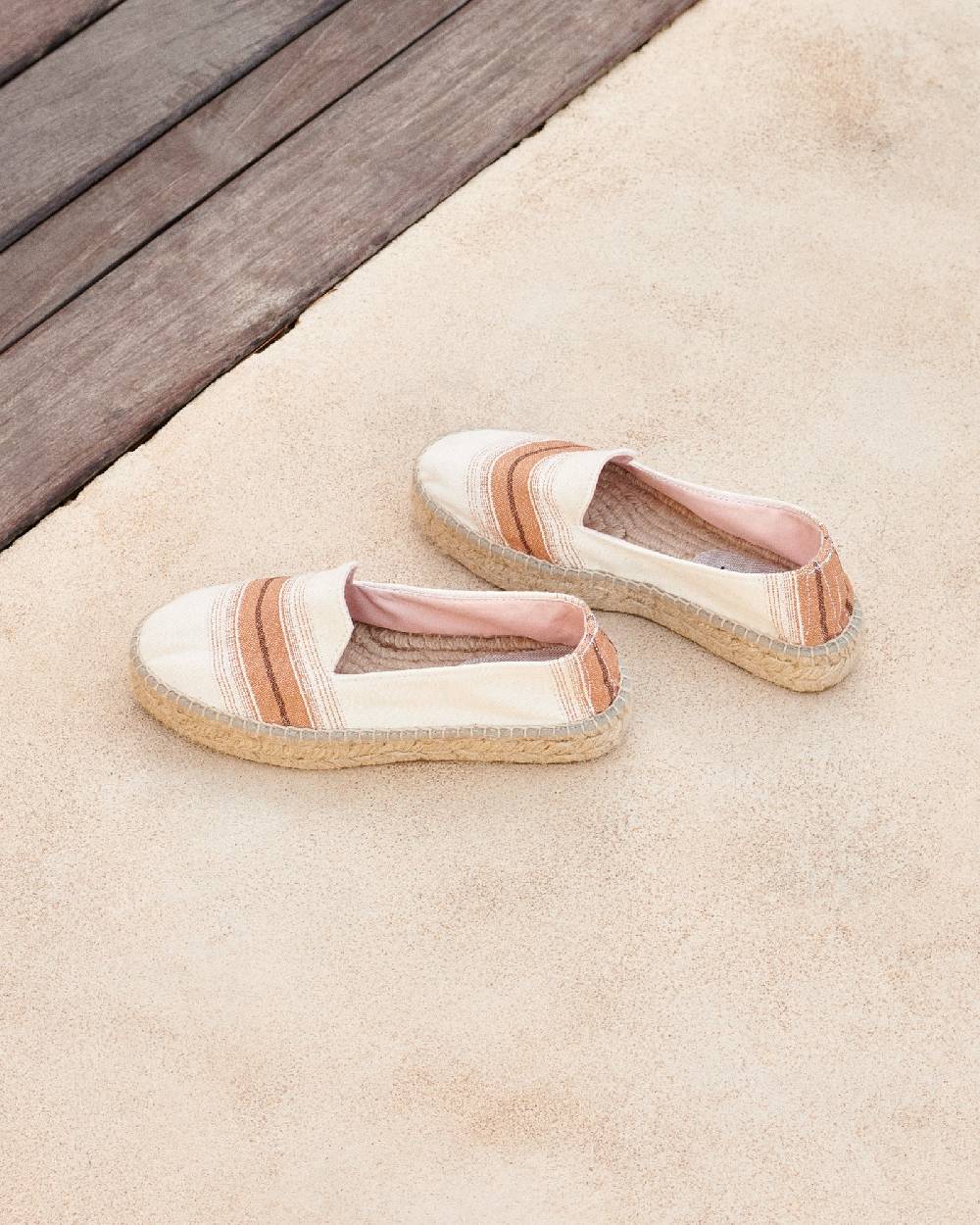 Manebí Cotton Linen And Silk Raw Fabric|Double Sole Espadrilles - Rust Macro Stripe Consegna Veloce