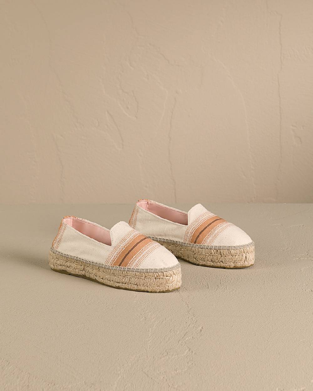 Manebí Cotton Linen And Silk Raw Fabric|Double Sole Espadrilles - Rust Macro Stripe Consegna Veloce