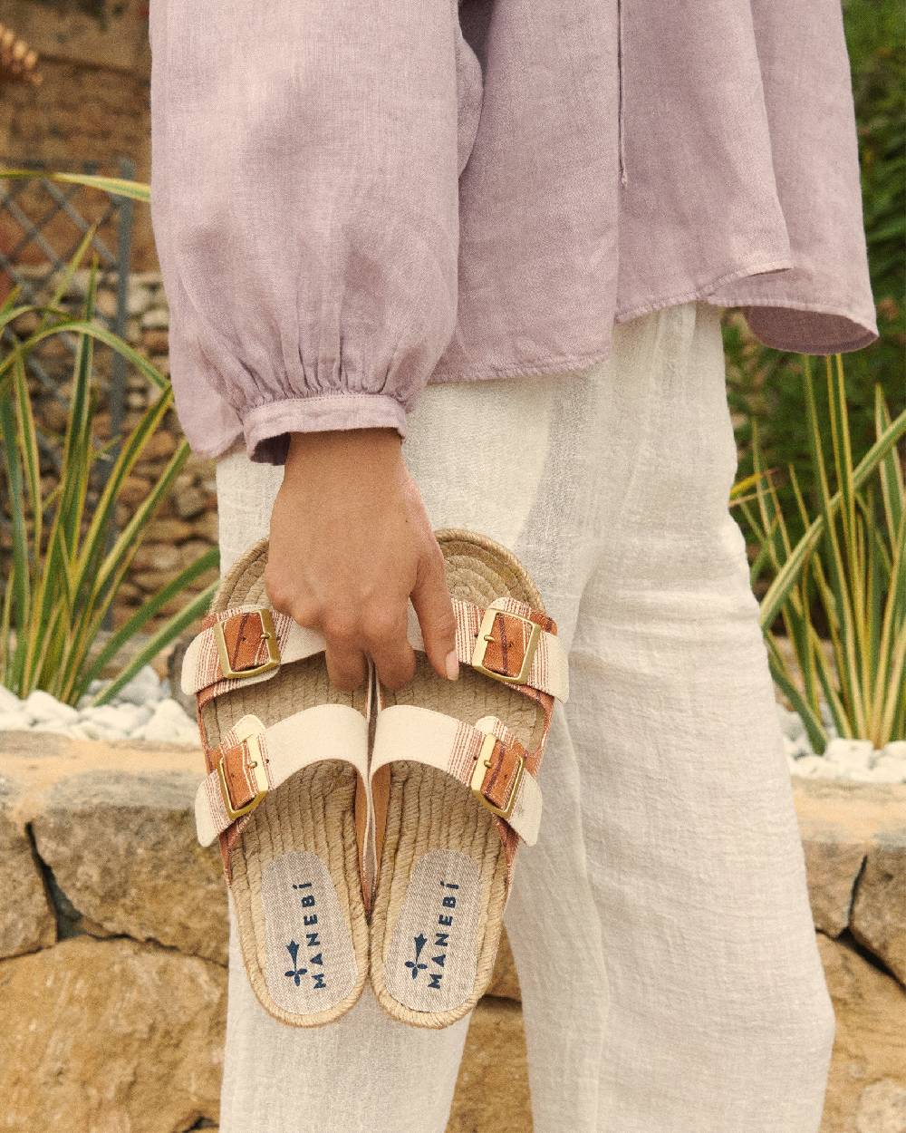 Manebí Cotton Linen And Silk Raw Fabric|Nordic Sandals - Rust Macro Stripe Promozione Limitata