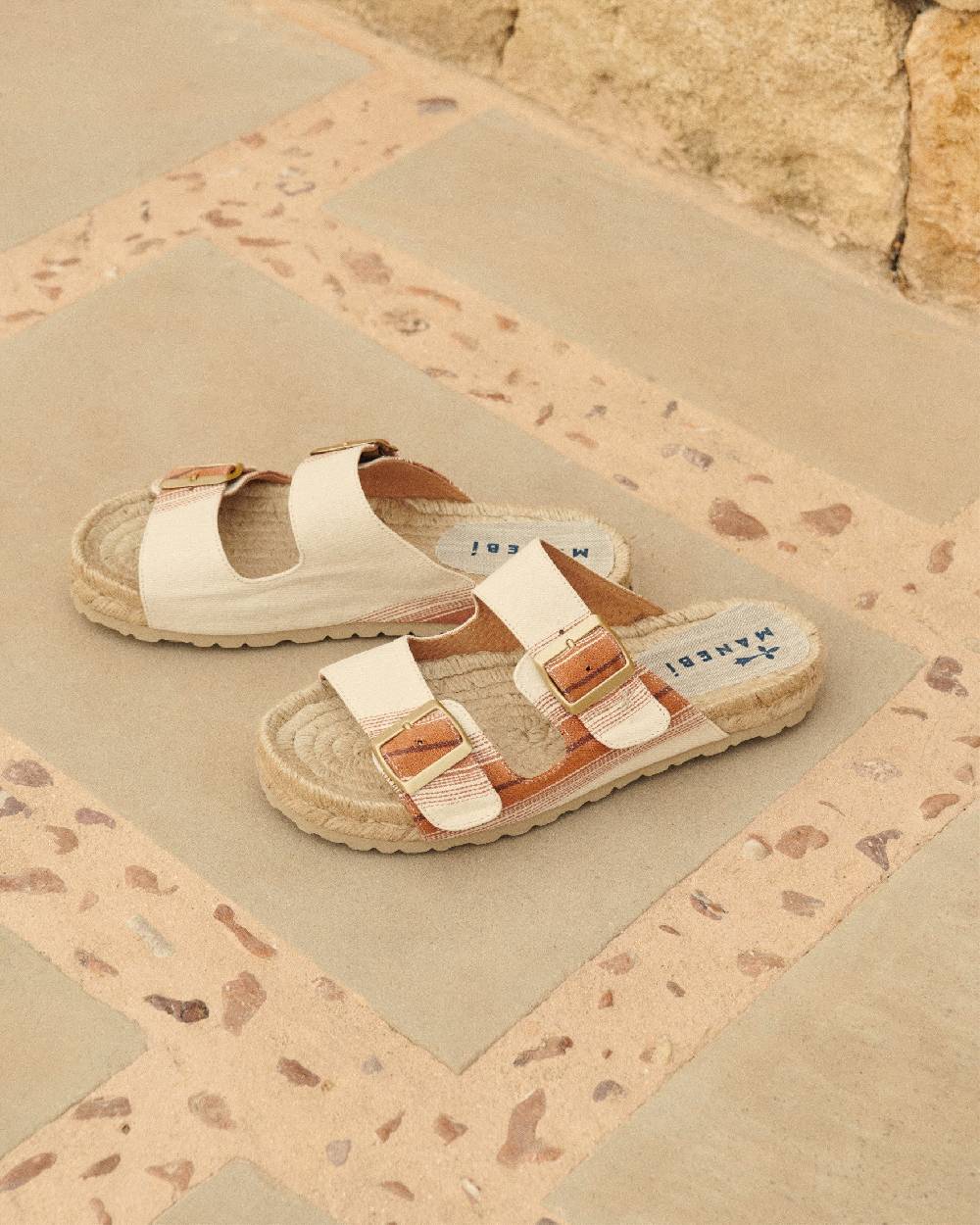 Manebí Cotton Linen And Silk Raw Fabric|Nordic Sandals - Rust Macro Stripe Promozione Limitata
