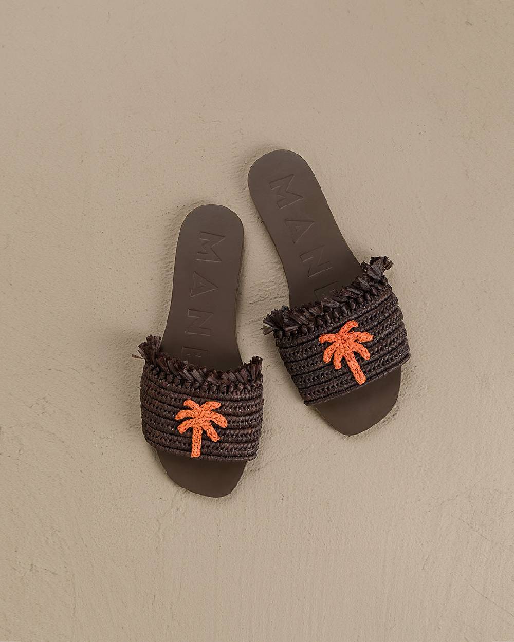 Manebí Fringed Knots Raffia|and Leather Sandals - Yucatán Cocoa With Orange Dust Palm Shopping Online