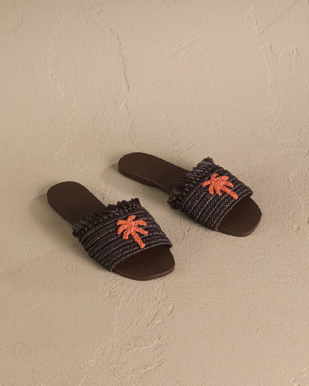Manebí Fringed Knots Raffia|and Leather Sandals - Yucatán Cocoa With Orange Dust Palm Shopping Online