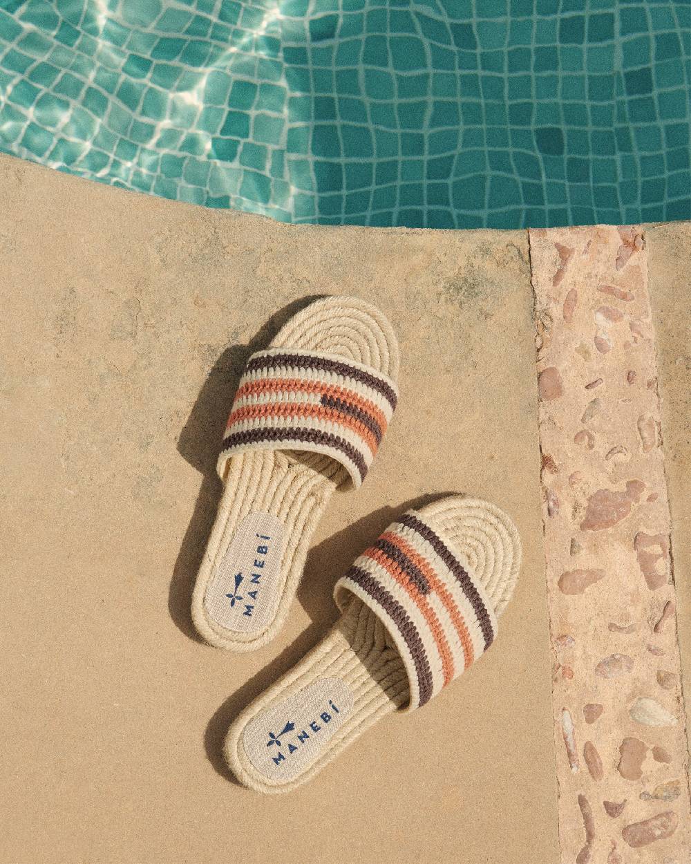 Manebí Cotton Crochet Jute Sandals - Cocoa \u0026 Orange Rust Stripes Prezzo Ridotto