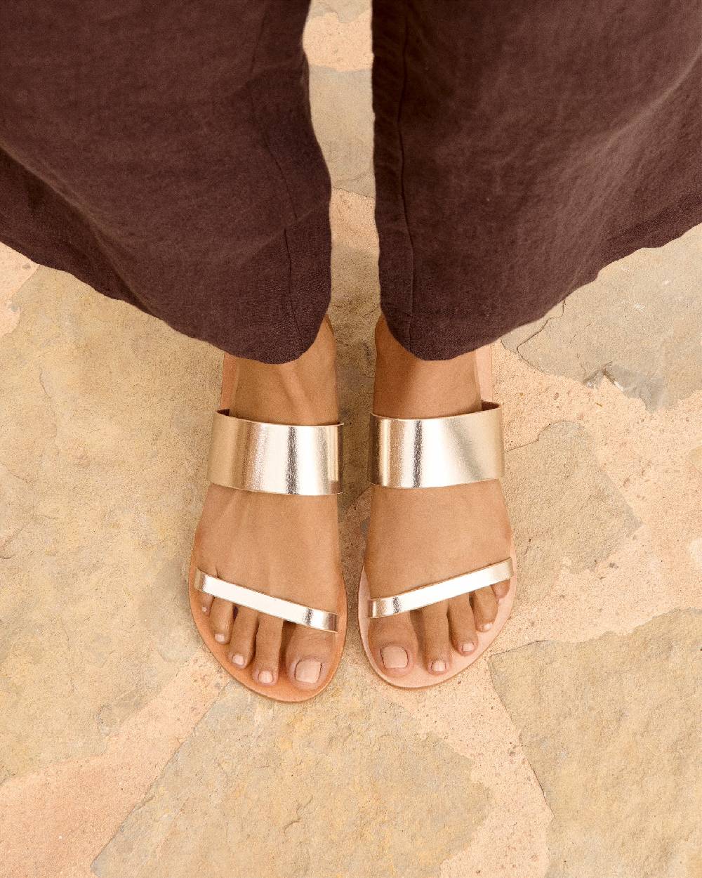Manebí Leather Two Bands Sandals - Platinum Offerta
