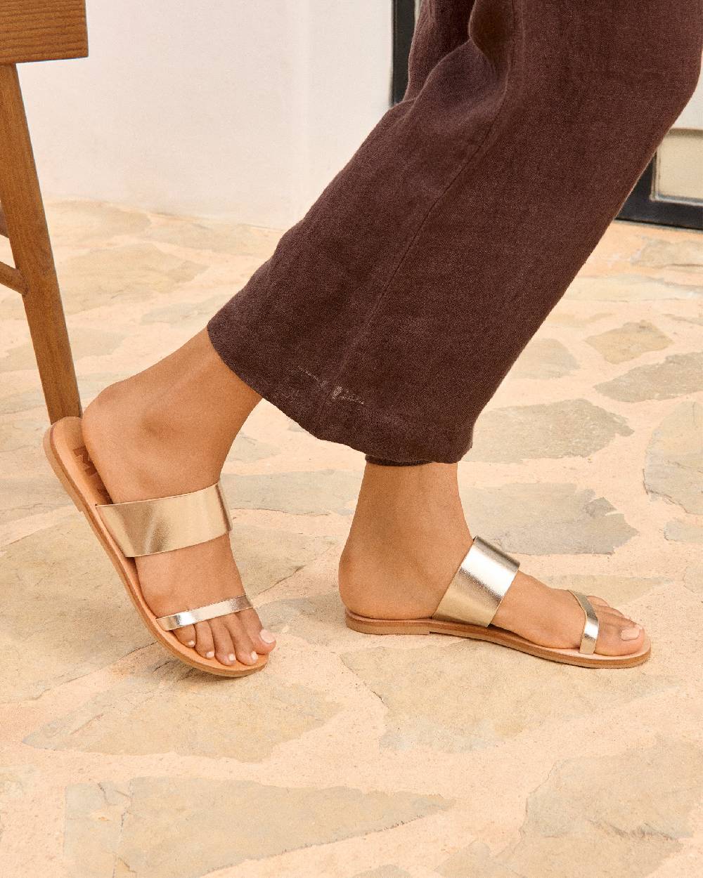 Manebí Leather Two Bands Sandals - Platinum Offerta