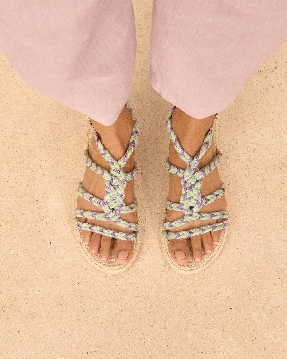Manebí Jute Tie-Up Rope Sandals - Sage And Wisteria Lilac Outlet