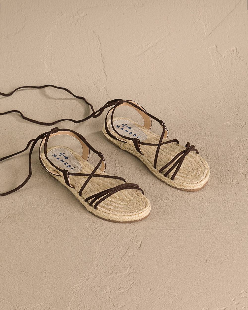 Manebí Suede \u0026 Jute Lace-Up Sandals - Cocoa Offerta Anniversario