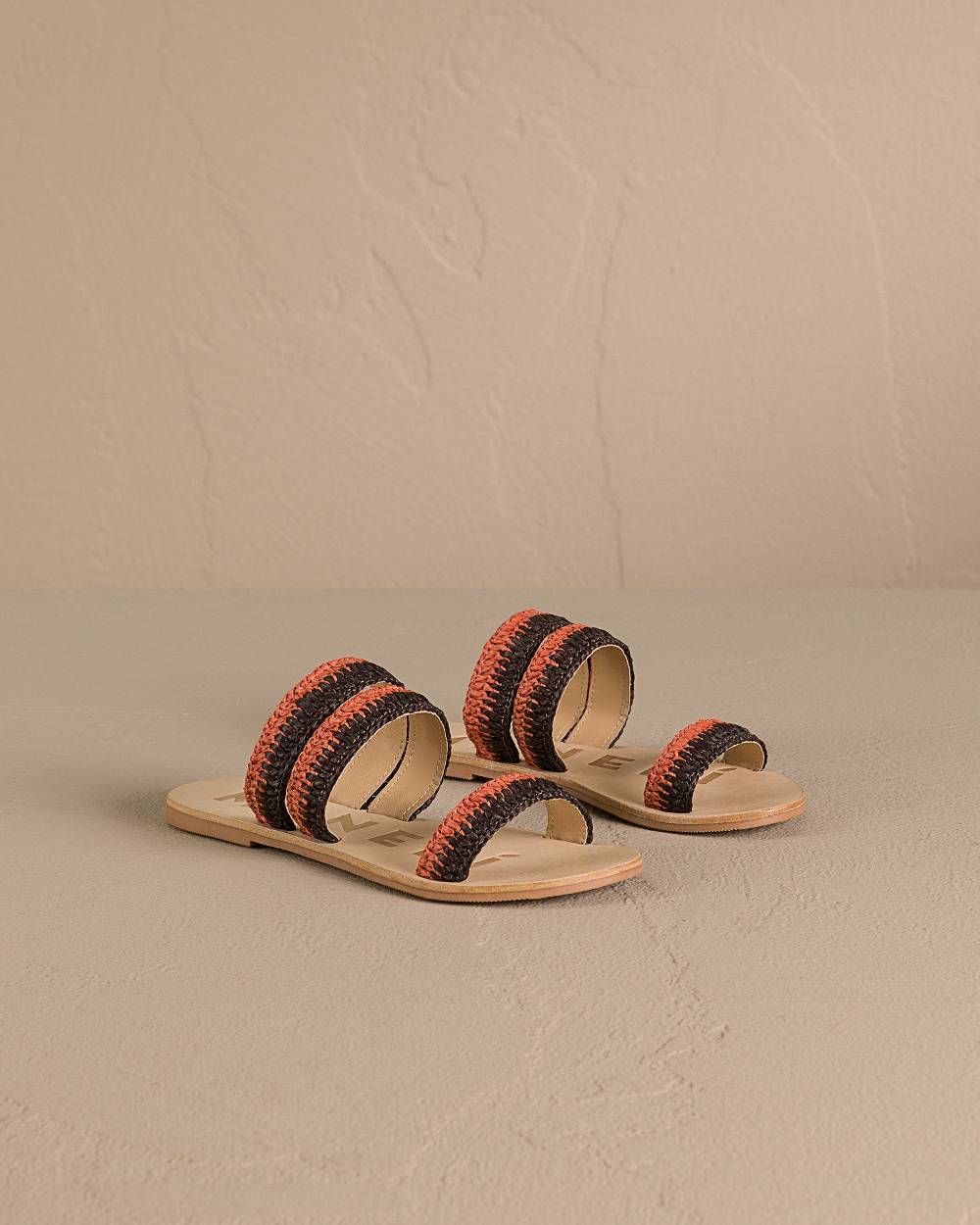 Manebí Raffia Stripes Leather|Three Bands Sandals - Orange Rust \u0026 Cocoa Hotsell