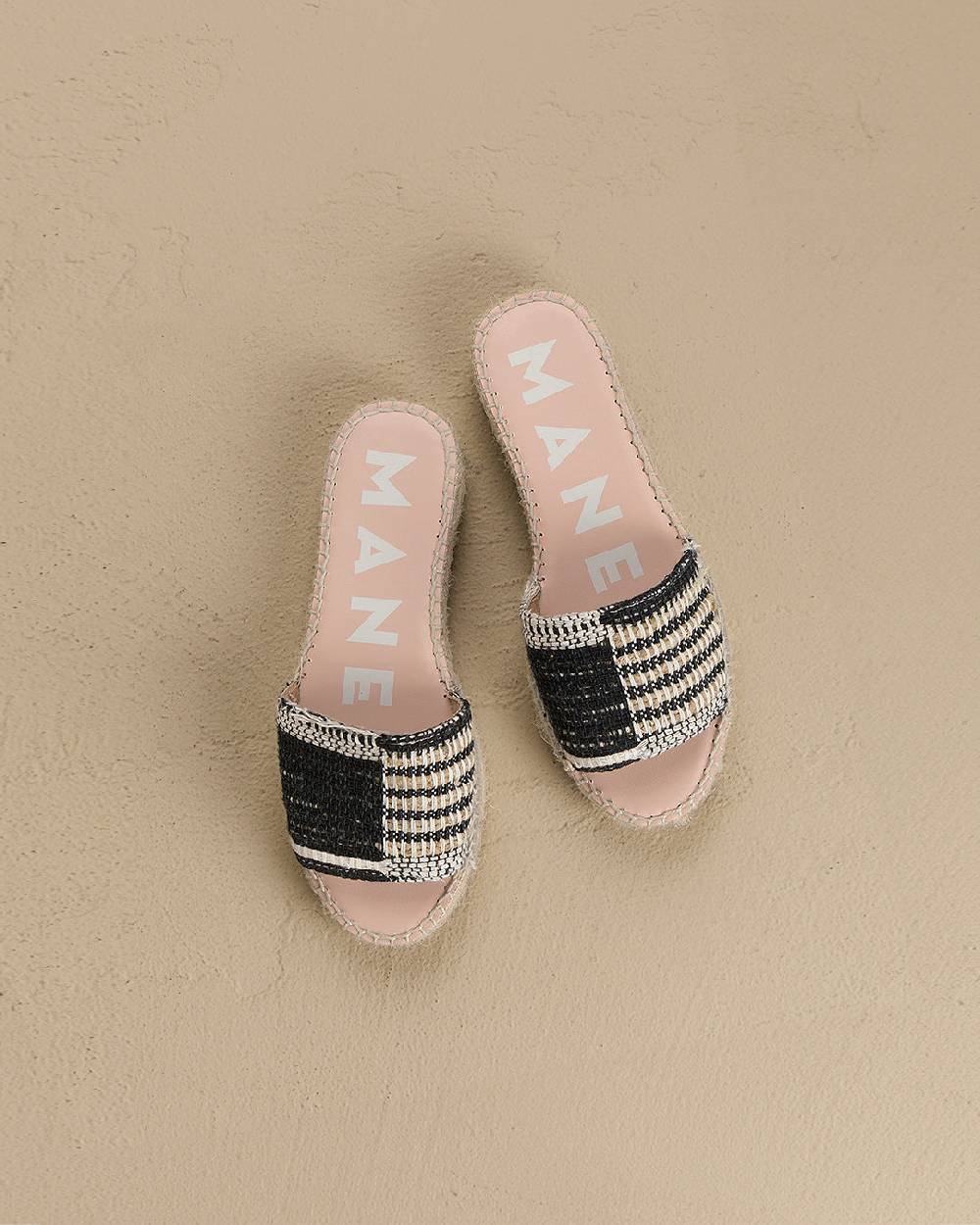 Manebí Silk And Cotton Patchwork|Double Sole Slides - Yucatán White Natural And Black I Più Venduti