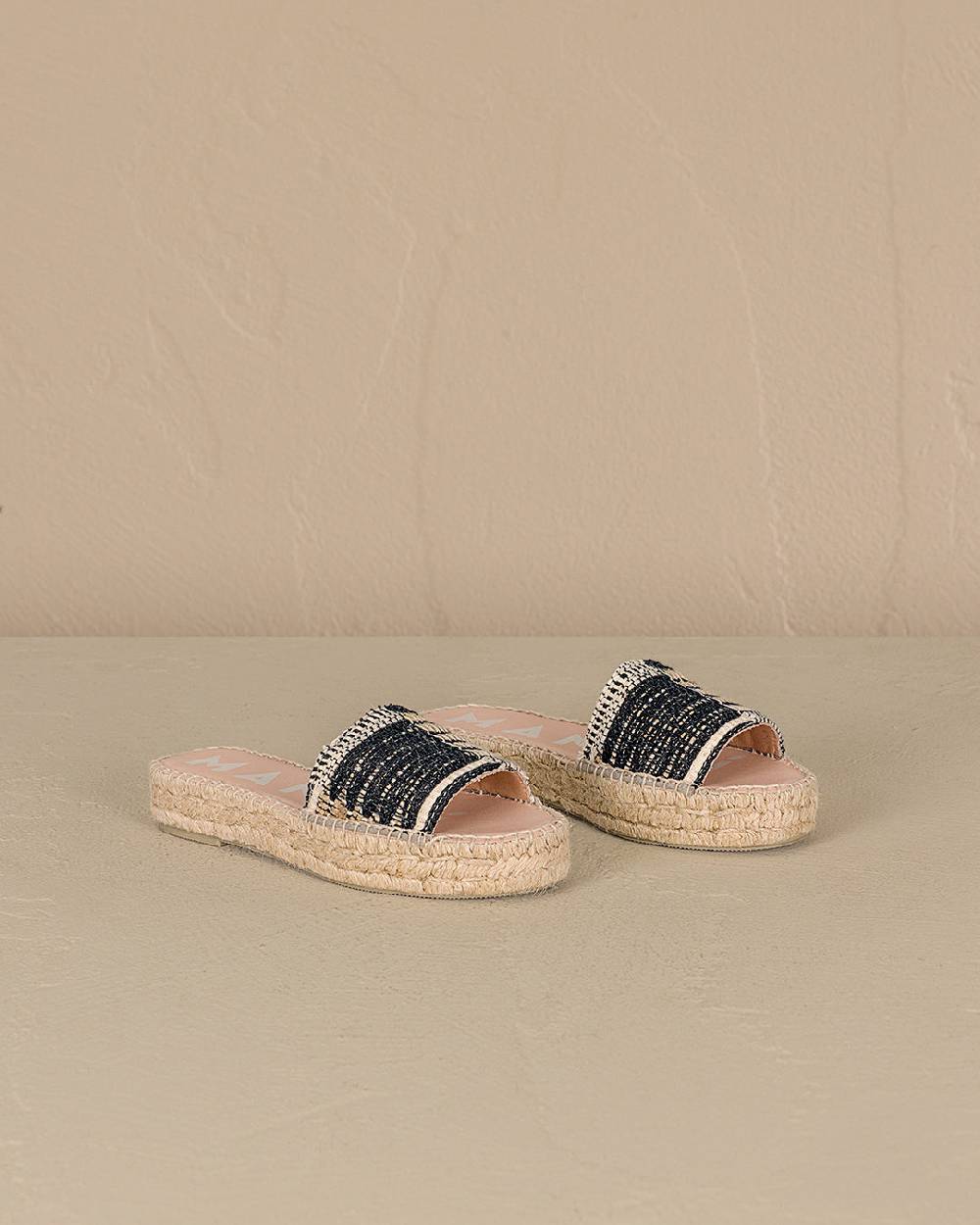 Manebí Silk And Cotton Patchwork|Double Sole Slides - Yucatán White Natural And Black I Più Venduti