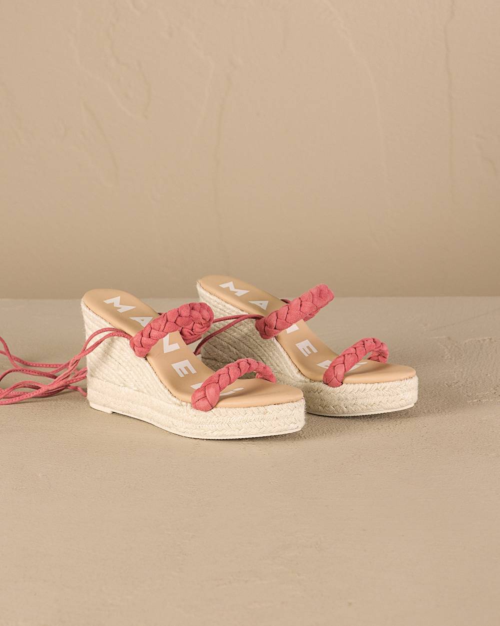 Manebí Soft Suede Two Braided Bands|Wedge Espadrilles - Terracotta Vendite Flash