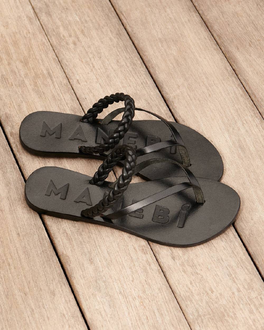 Manebí Leather Braid Thong Sandals - Black Promozione