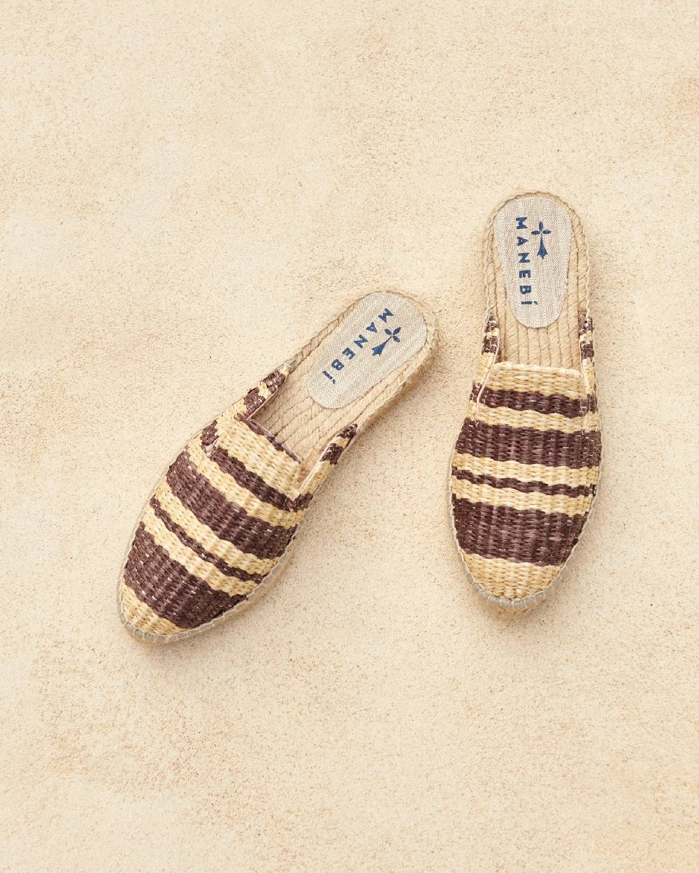 Manebí Raffia Stripes Mules - Cocoa \u0026 Natural Negozi Online