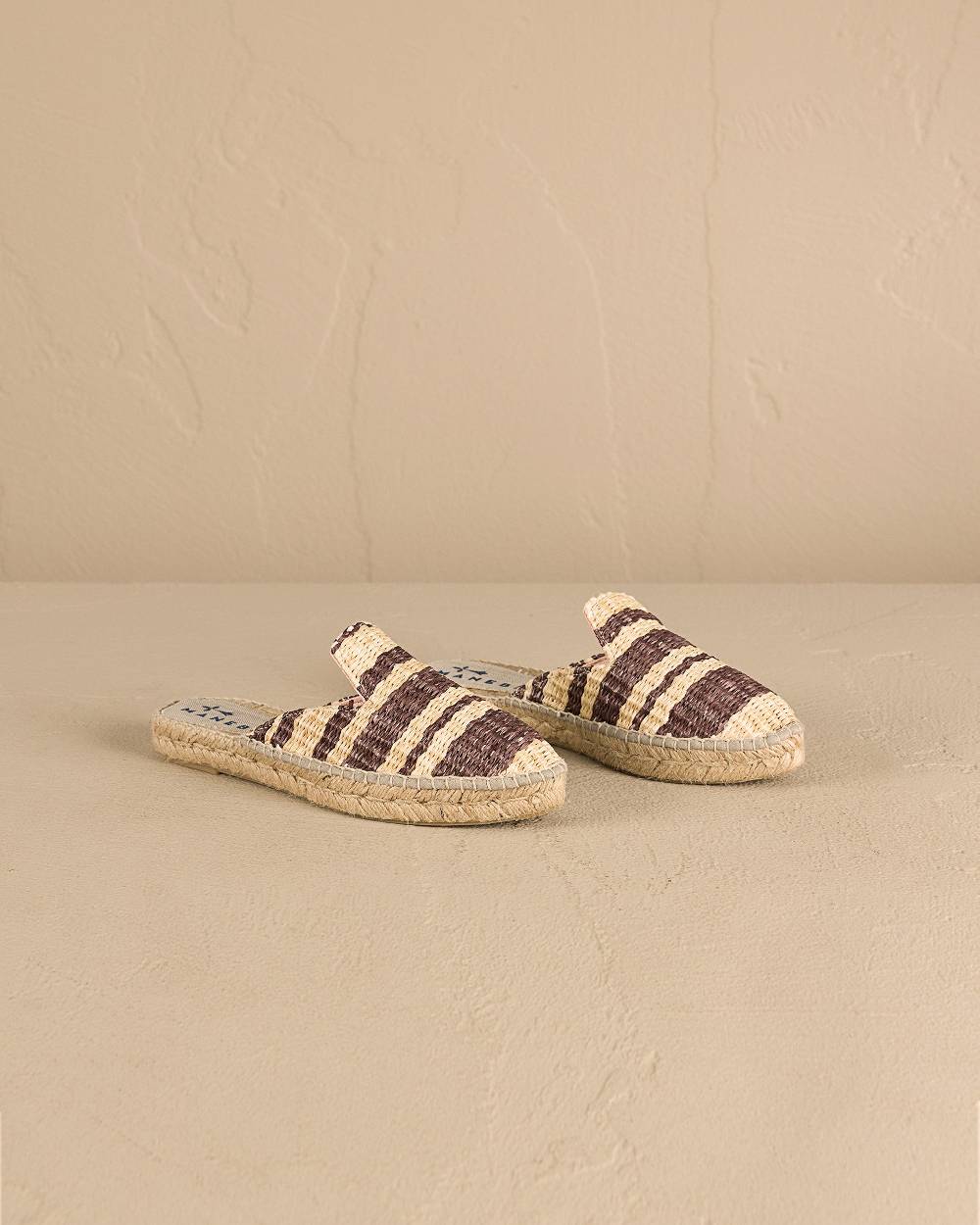 Manebí Raffia Stripes Mules - Cocoa \u0026 Natural Negozi Online
