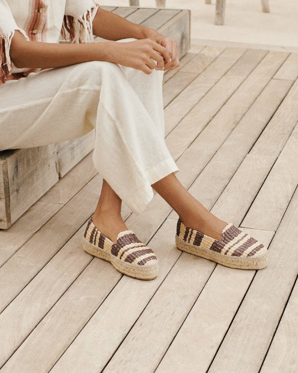 Manebí Raffia Stripes Double Sole Espadrilles - Cocoa \u0026 Natural Acquista Ora