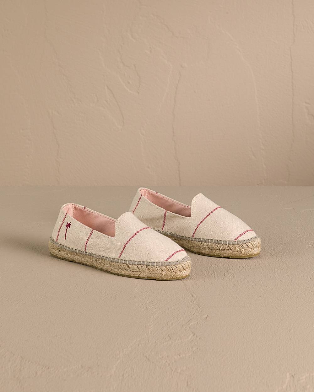 Manebí Woven Canvas Flat Espadrilles - Red Micro Stripes On Beige Ultimo giorno