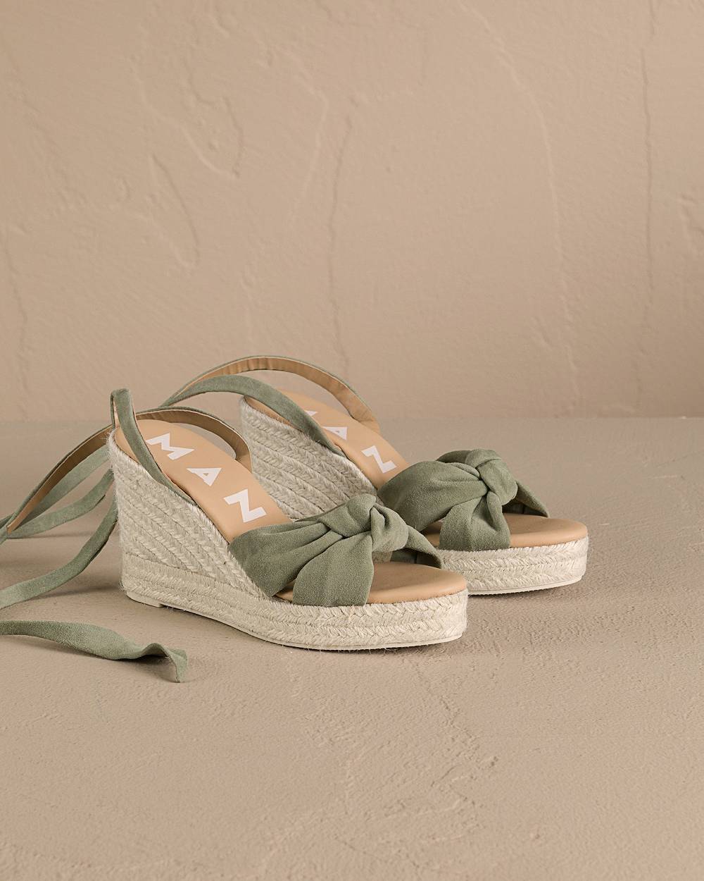 Manebí Soft Suede Wedge Espadrilles|With Knot - Sage Sottocosto