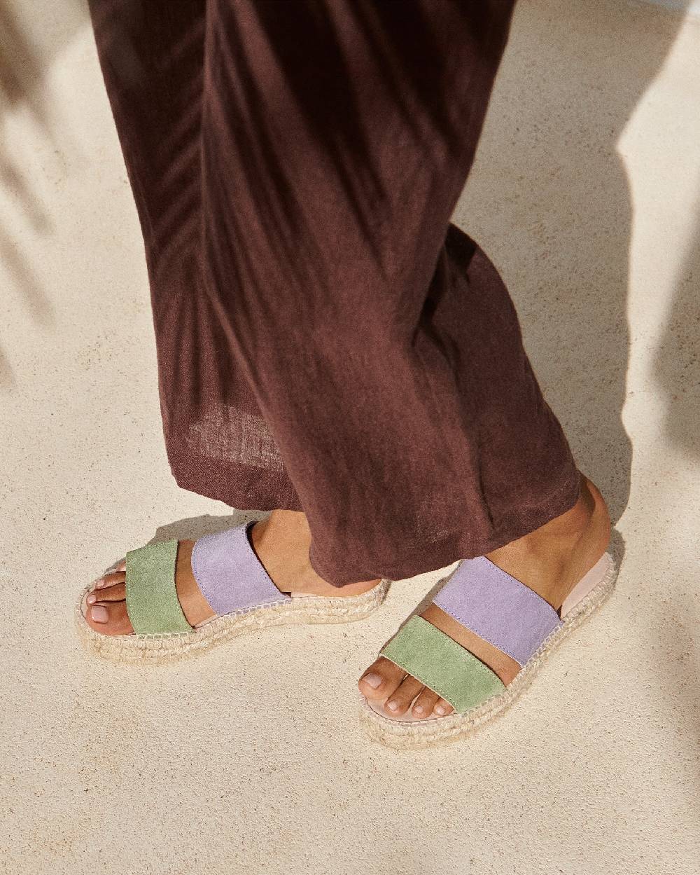 Manebí Suede Two Bands|Double Sole Sandals - Wisteria Lilac And Sage Sconto