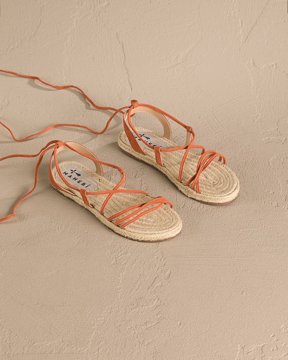 Manebí Suede \u0026 Jute Lace-Up Sandals - Orange Rust Online