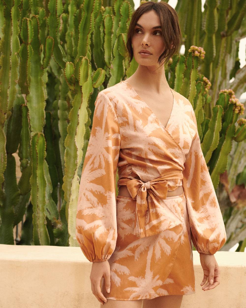 Manebí Printed Cotton Posadas Skirt - Sunbaked \u0026 Cream Pink Maxi Palm Offerte