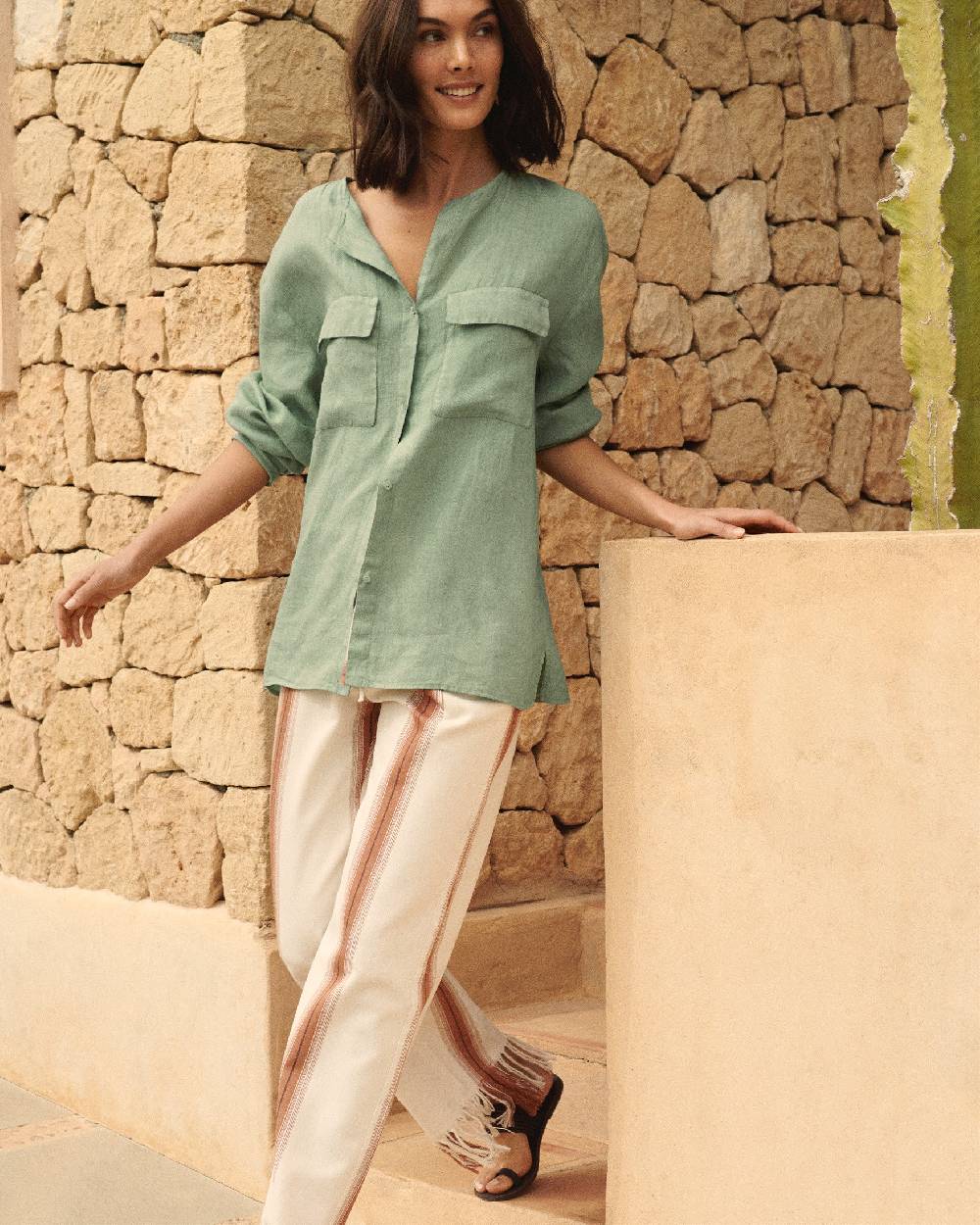 Manebí Linen Valparaiso Shirt - Mineral Green Saldi Di Fabbrica
