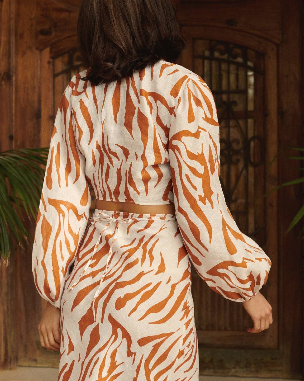 Manebí Printed Linen Antigua Top - Eggnog \u0026 Orange Rust Zebra Nuova