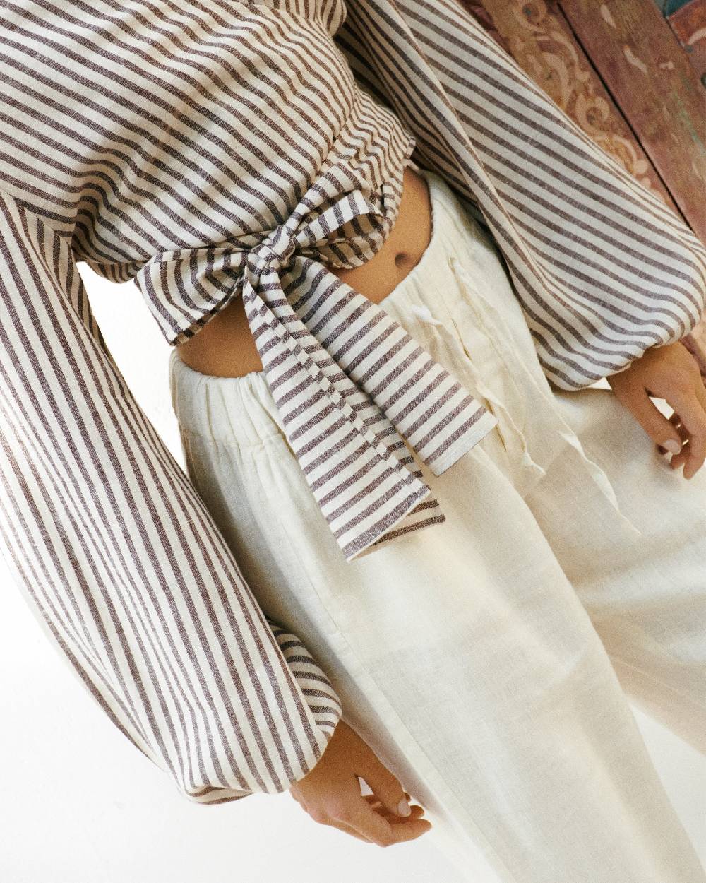 Manebí Viscose Blend Icara Top - Off White \u0026 Cocoa Stripes Pezzi Unici