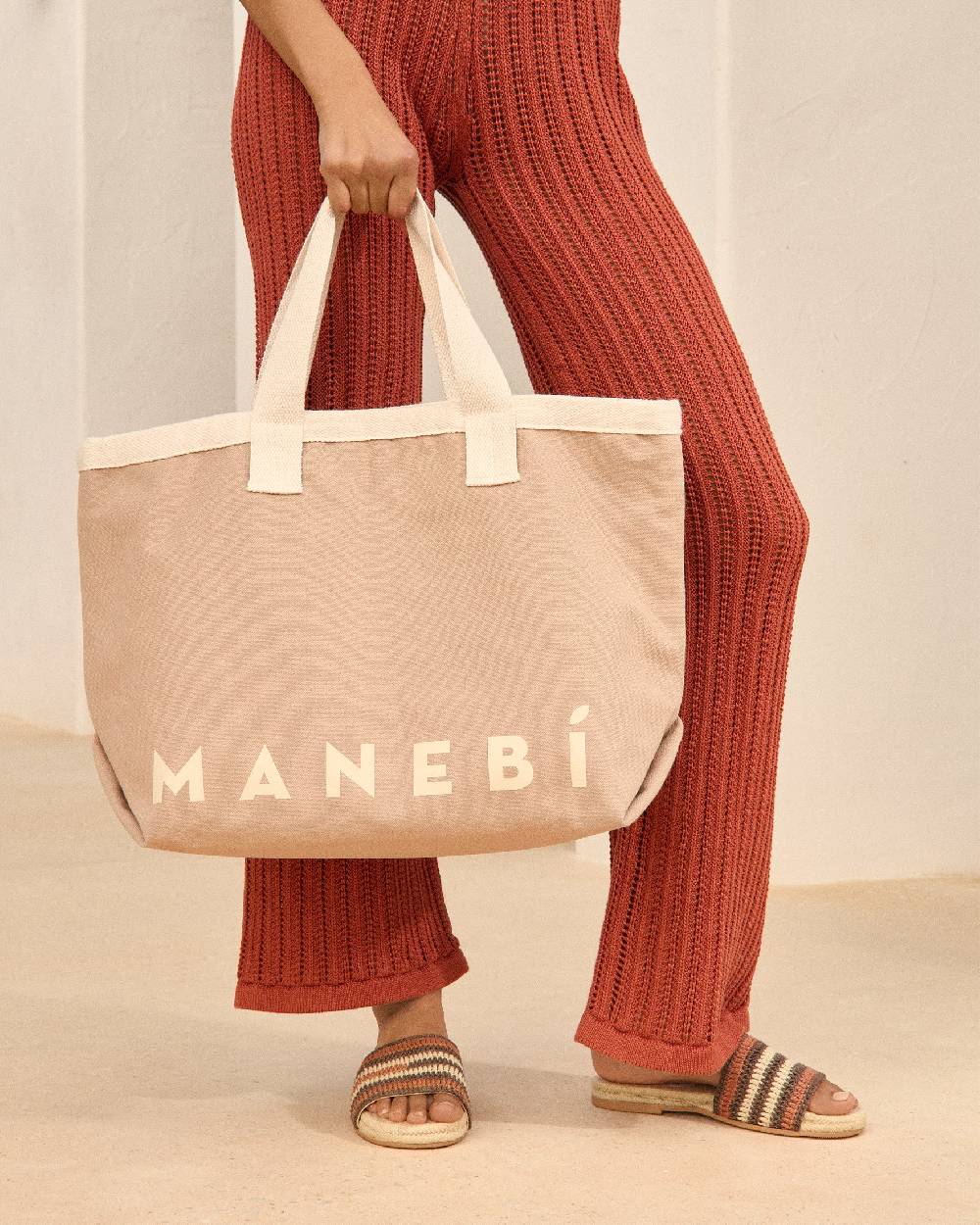 Manebí Canvas California Tote Bag - Desert With Ecru Logo Shopping Online