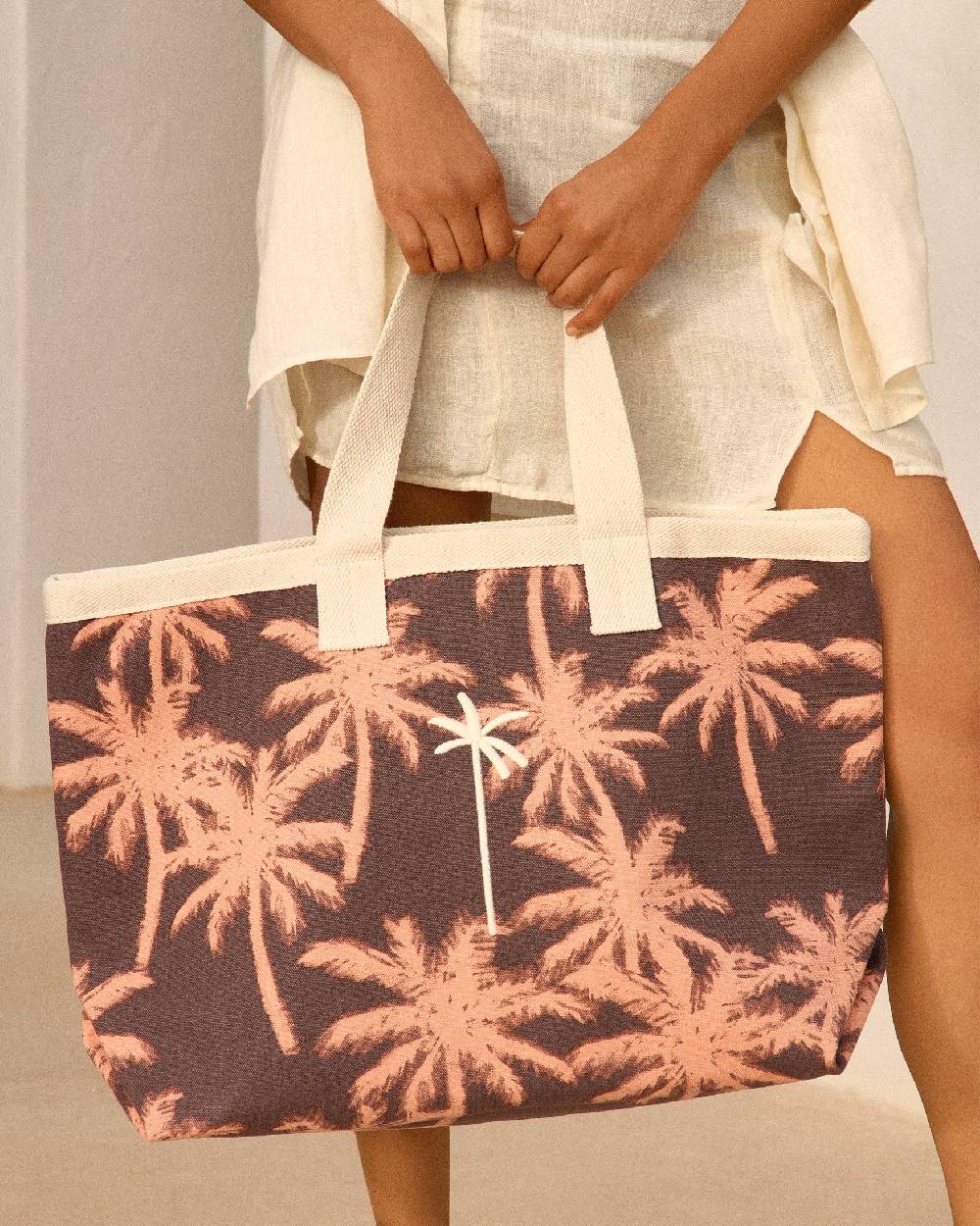 Manebí Canvas California Tote Bag - Cocoa \u0026 Orange Rust Maxi Palm Affare Del Giorno