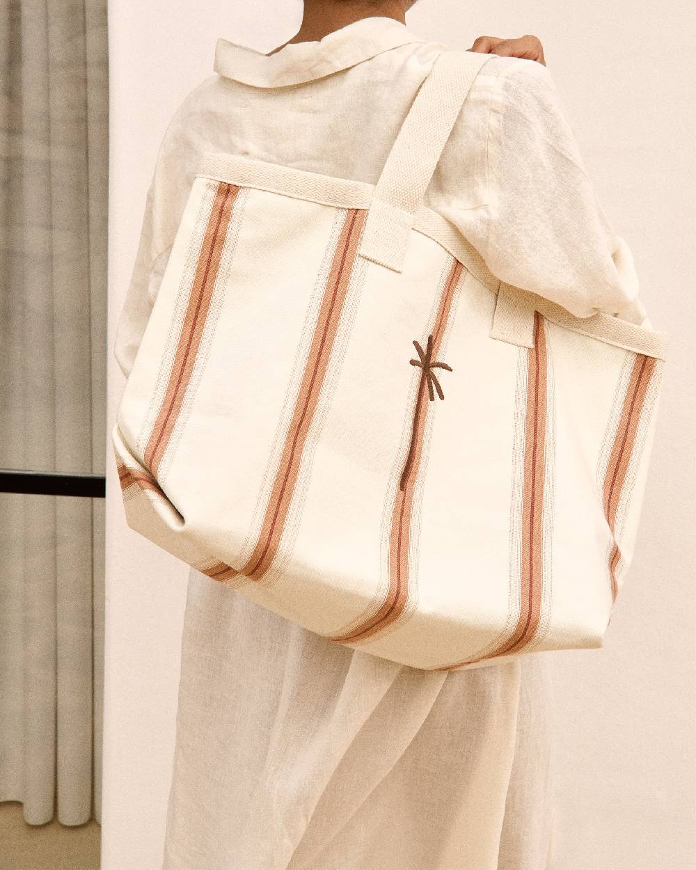 Manebí Canvas California Tote Bag - Cocoa Beige Multistripes Sottocosto