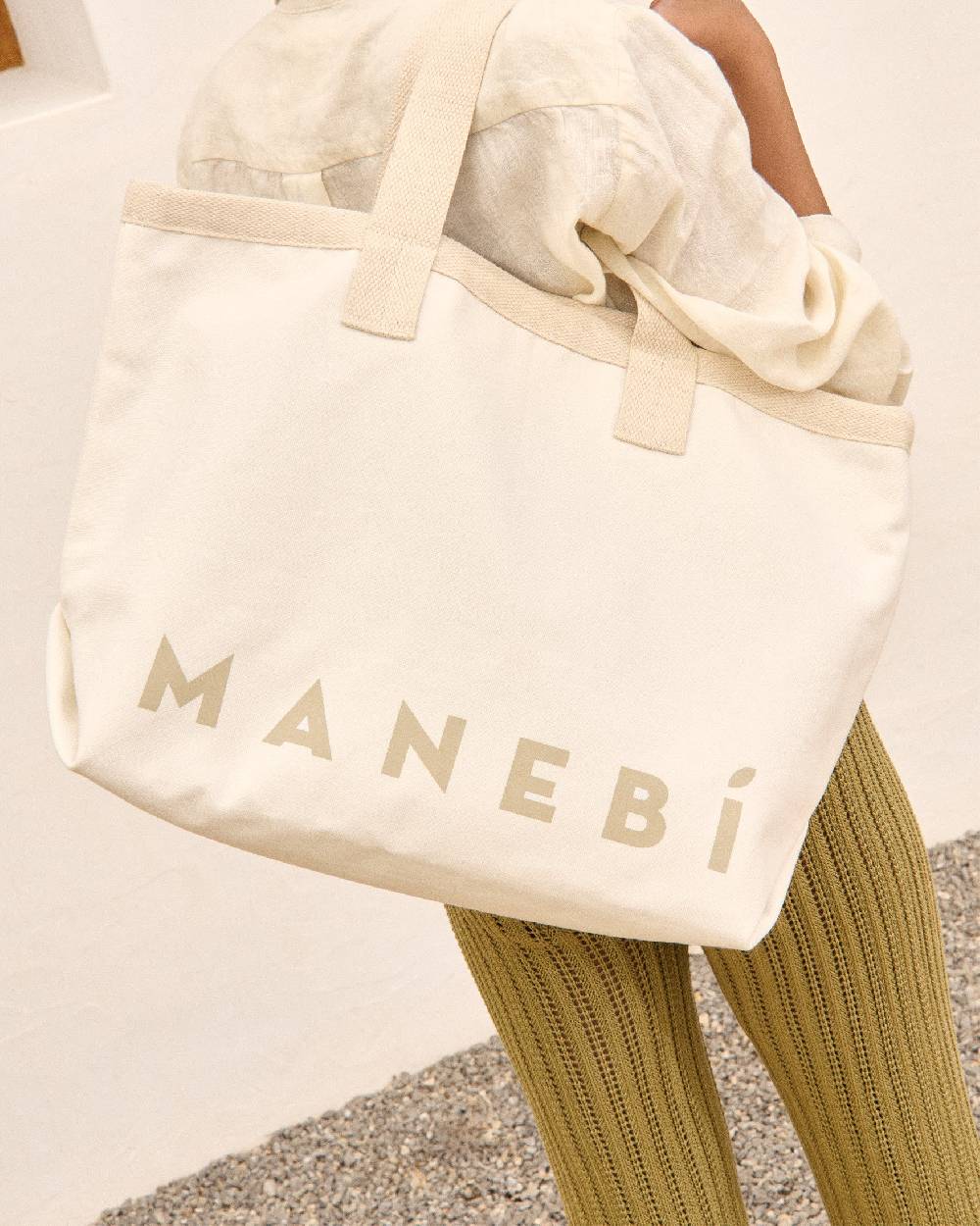 Manebí Canvas California Tote Bag - White With Beige Logo Convenienza