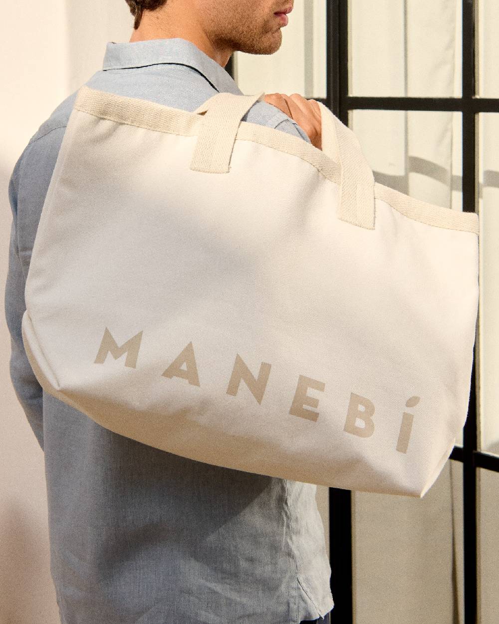 Manebí Canvas California Tote Bag - White With Beige Logo Convenienza