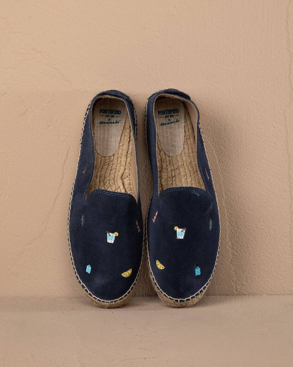 Manebí Espadrillas in Pelle Scamosciata - Portofino Dry Gin X Manebí Patriot Blue con Ricami Multicolor Online