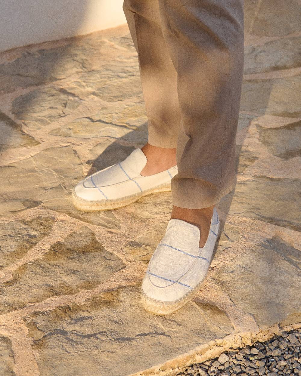 Manebí Woven Canvas|Traveler Loafers Espadrilles - Navy Blue Micro Stripes On Beige Sconto