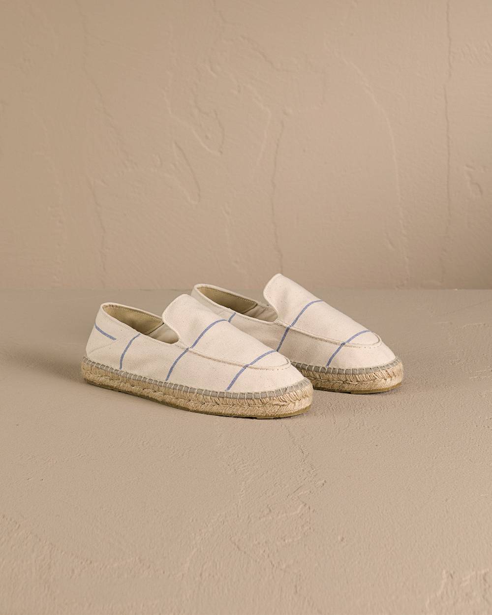 Manebí Woven Canvas|Traveler Loafers Espadrilles - Navy Blue Micro Stripes On Beige Sconto