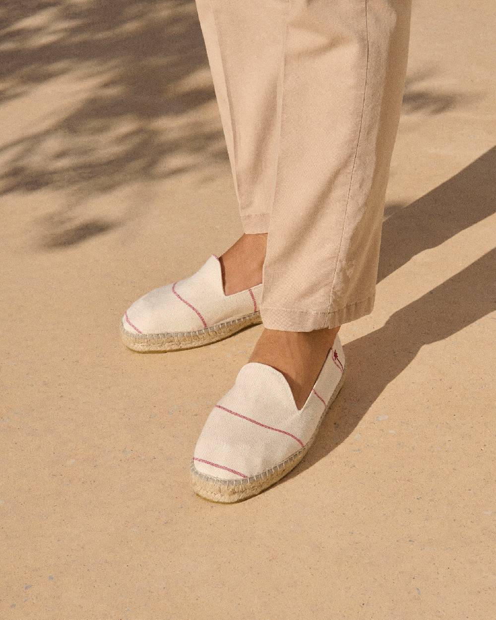 Manebí Woven Canvas Espadrilles - Red Micro Stripes On Beige Offerta