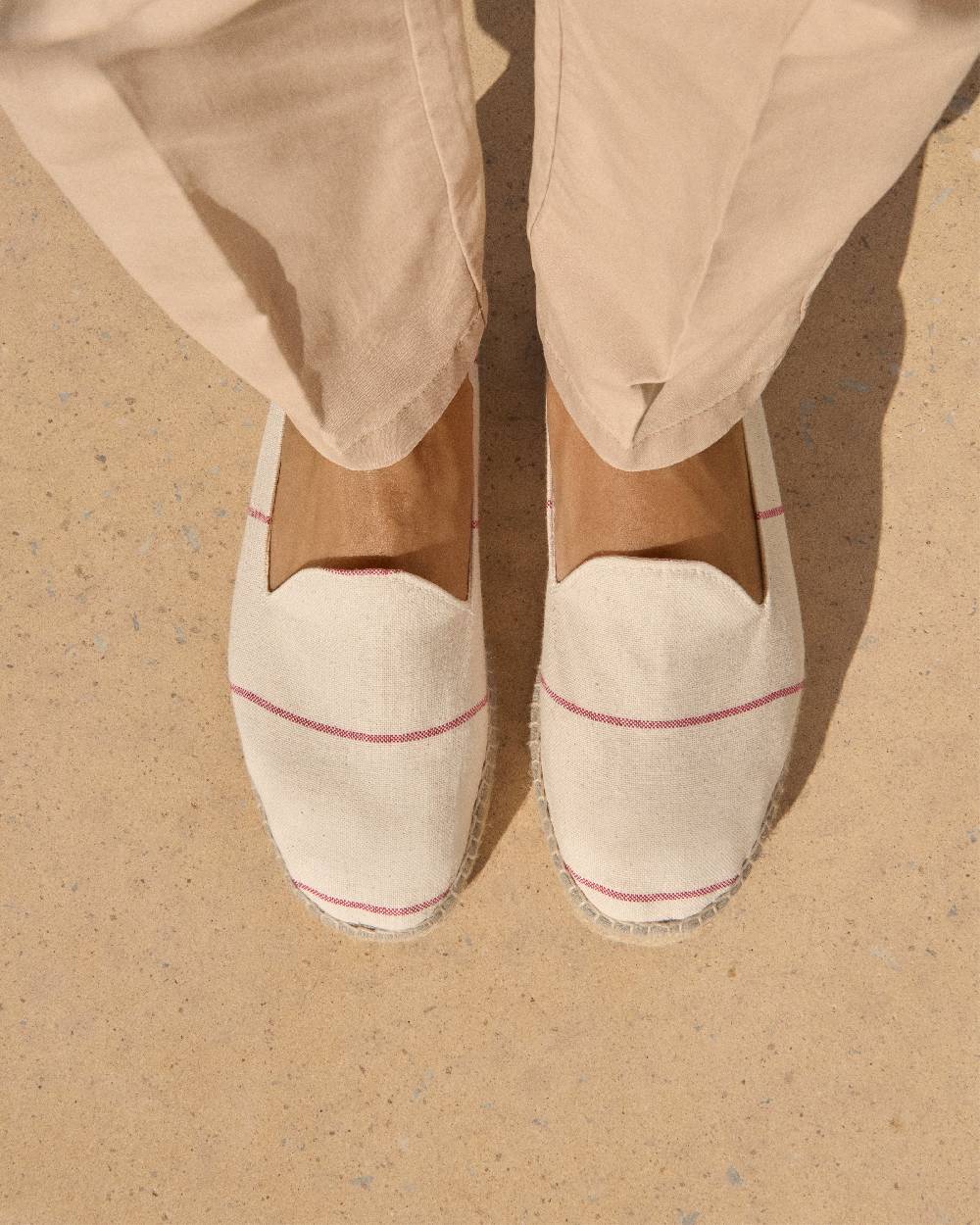 Manebí Woven Canvas Espadrilles - Red Micro Stripes On Beige Offerta