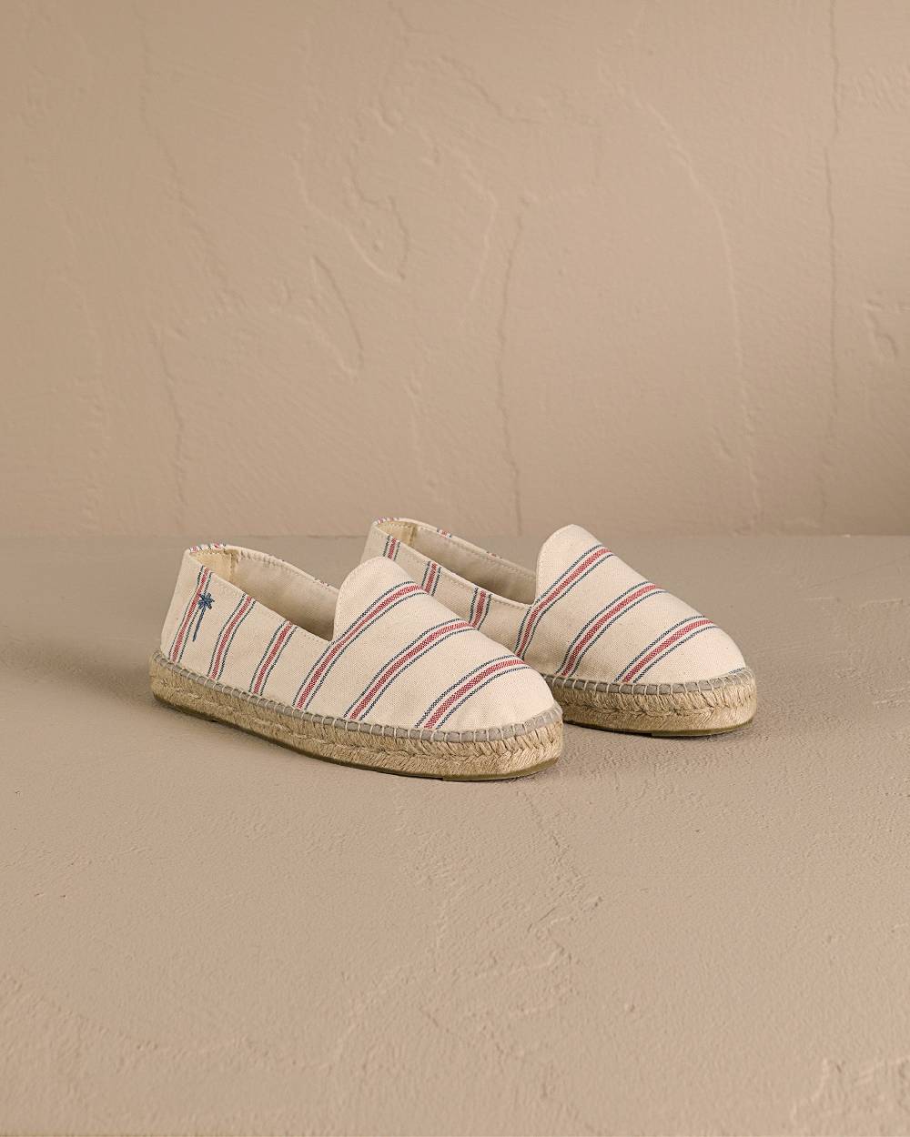 Manebí Recycled Cotton Canvas Espadrilles - Red \u0026 Navy Blue Micro Stripes On Beige Economico