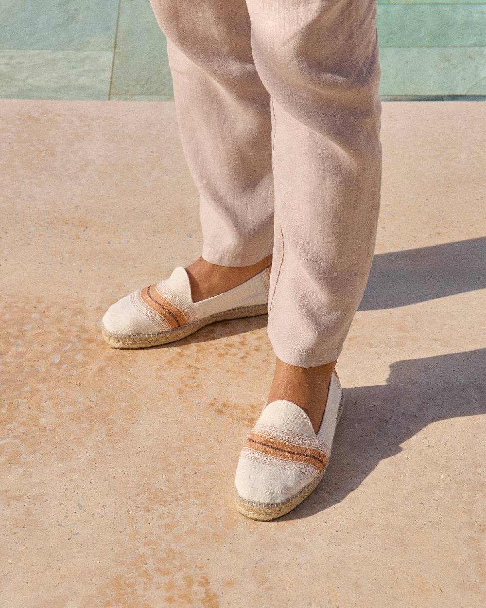Manebí Cotton Linen And Silk|Raw Fabric Espadrilles - Rust Macro Stripe Saldi